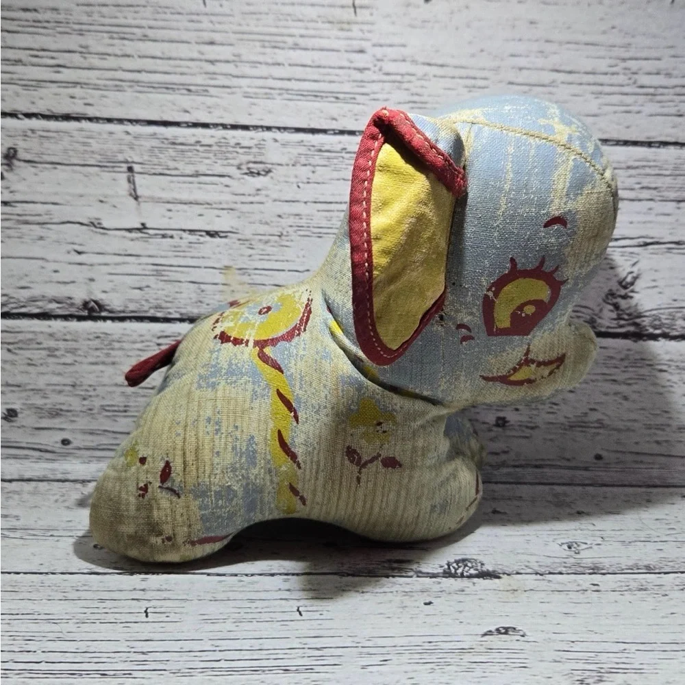 Vintage 1940’s Leather Oil Cloth Circus Elephant Collectible Stuffed Animal blue